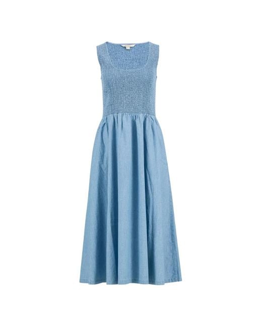 Barbour Blue Josie Shirred Sleeveless Midi Dress