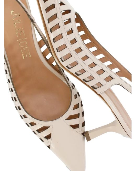 Julie Dee White Cage-Detail Slingback Pumps