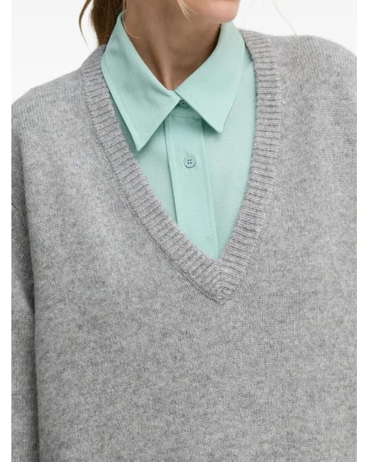 Herskind Gray V-Neck Ribbed Sweater