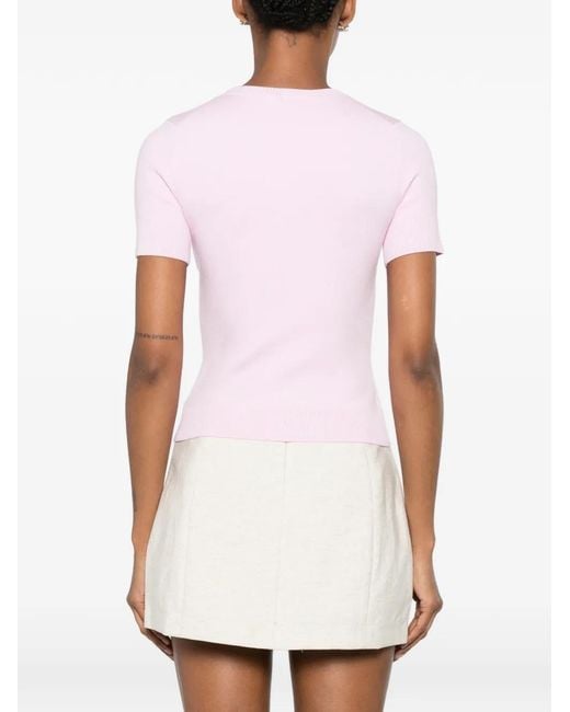 WRSTBHVR Pink Logo-Patch Short-Sleeve Sweater