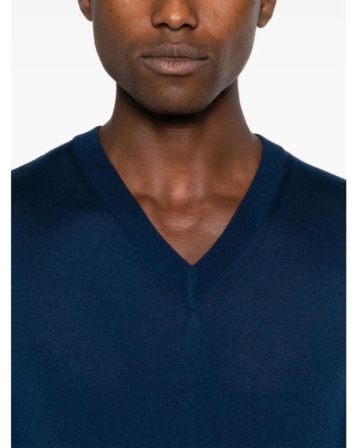 Valentino Garavani Blue V-Neck Virgin-Wool Jumper for men