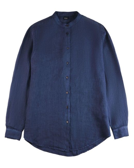 Fay Blue Band-collar Linen Shirt
