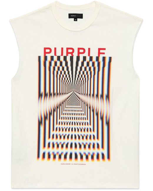 Purple Brand White Graphic-print Cotton Muscle Tee for men