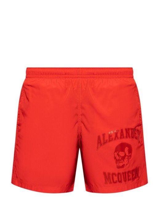 Alexander McQueen Red Logo-print Swim Shorts for men