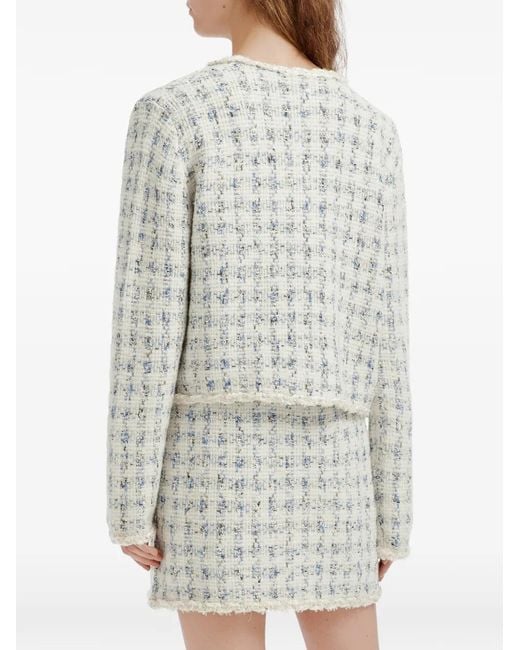 B+ AB White Tweed Frayed Cardigan