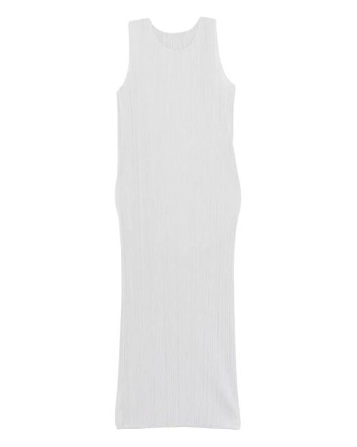 Pleats Please Issey Miyake White Pleated Long Dress