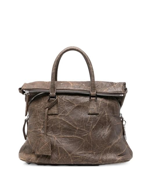 MM6 by Maison Margiela Brown Crinkled-Finish Tote Bag