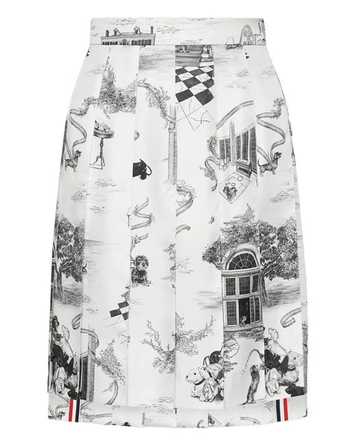 Thom Browne Gray Toile Pleated Mini Skirt