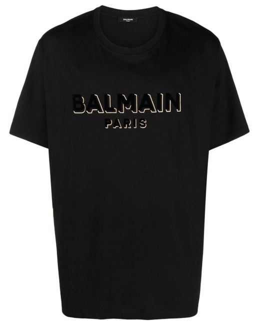 Balmain T-Shirt mit beflocktem Logo in Black für Herren