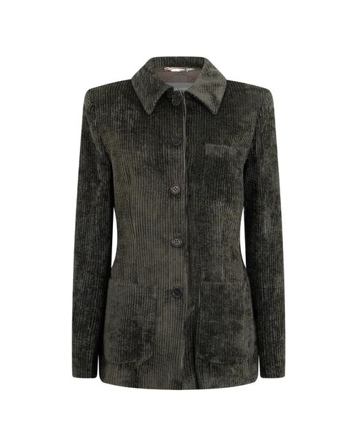Alberta Ferretti Black Corduroy Button-Up Jacket