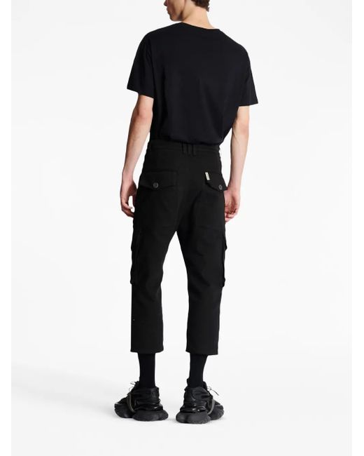 Balmain Black Cropped Cargo Trousers for men