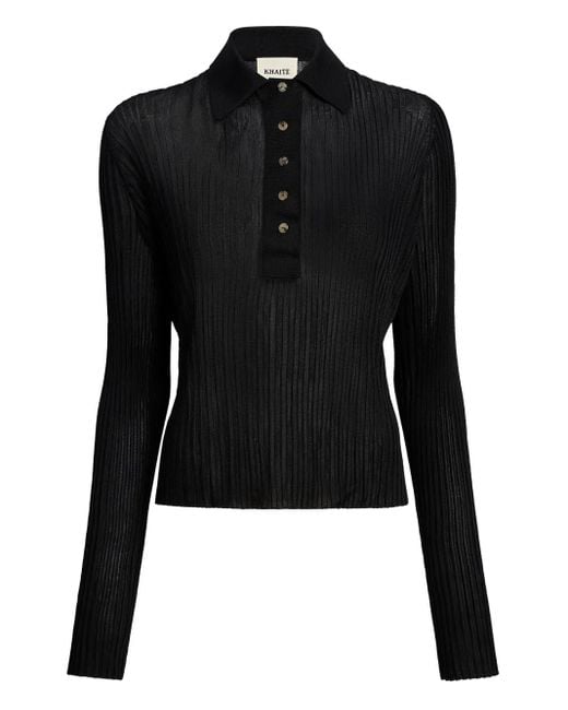 Khaite Black Long Sleeve Polo Top