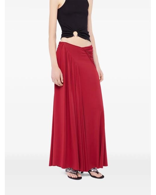 Rabanne Red Ruched Maxi Skirt