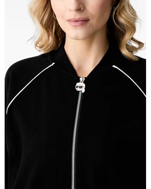 Karl Lagerfeld Black Ikonik Karl Piped Zip-Up Sweatshirt