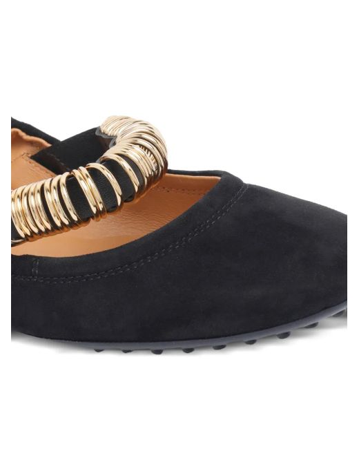 Tod's Black Ring-Detail Suede Ballet Flats
