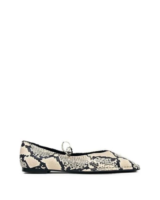 Alohas White Sway Snake-Effect Squared-Toe Ballet Flats