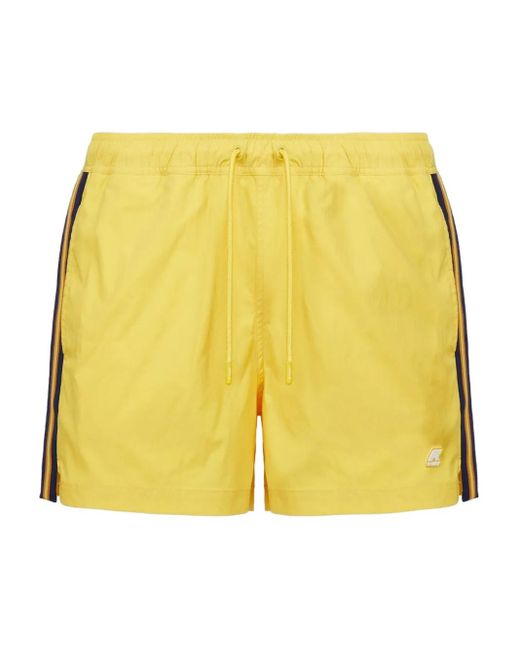 K-Way Yellow Salt Stripe-Detail Swim Shorts for men