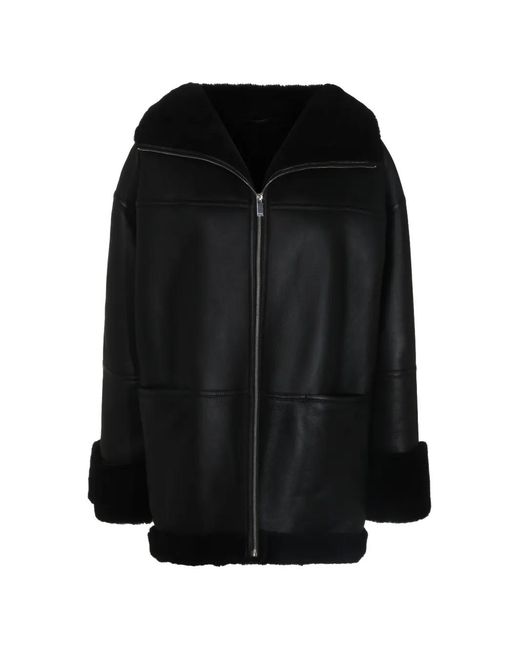 Totême Black Shearling-Trimmed Leather Jacket