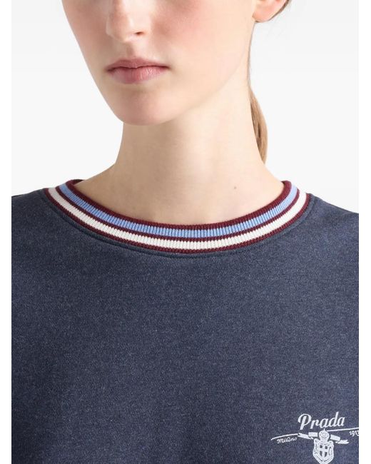 Prada Blue Logo-Embroidered Cotton Sweatshirt