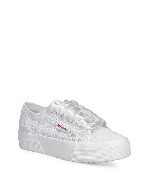 Superga White Lace Platform Sneakers