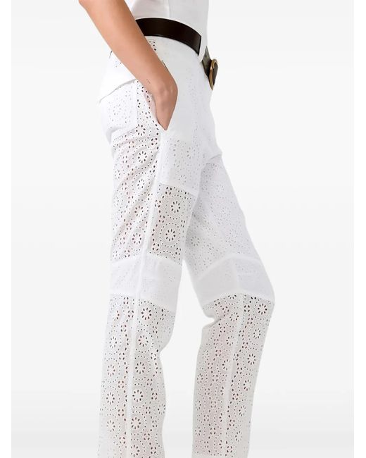 Barbara Bui White Pantalon Droit En Broderie Anglaise