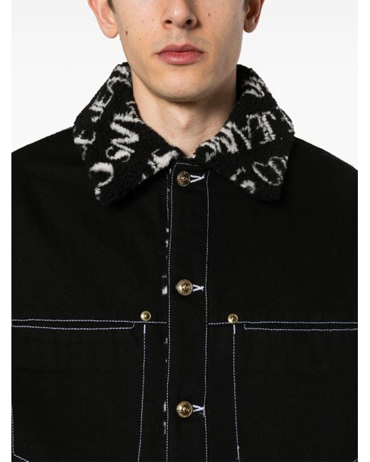 Versace Black Faux Fur-detail Denim Jacket for men