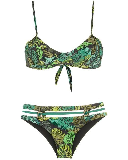 Amir Slama Green Tropical Print High Waisted Bikini