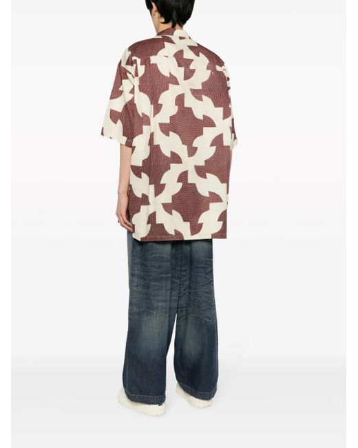 Maison Mihara Yasuhiro Pink Patchwork-Pattern Cuban-Collar Shirt for men