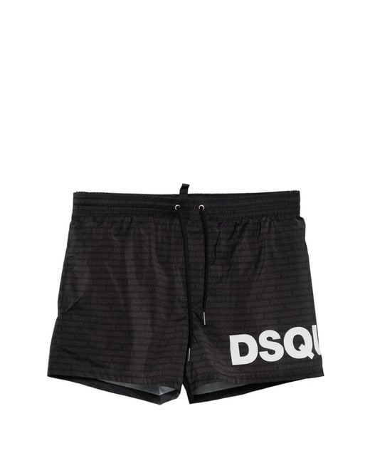 DSquared² Black Logo-Print Swim Shorts for men