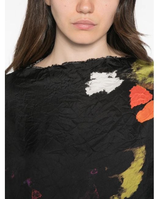 Daniela Gregis Black Abstract-Print Crinkled Blouse