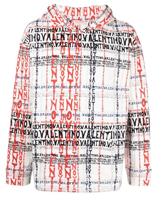 Valentino Garavani Red Logo-Print Cotton-Blend Hoodie for men