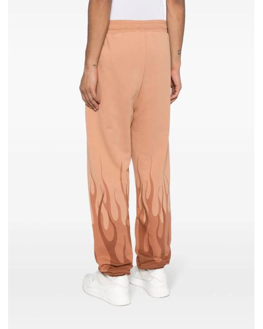 Vision Of Super Brown Flame-Print Cotton Track Pants for men