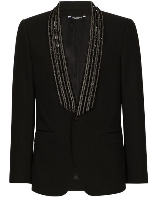 Giacca monopetto con collo a scialle ricamato di Dolce & Gabbana in Black da Uomo