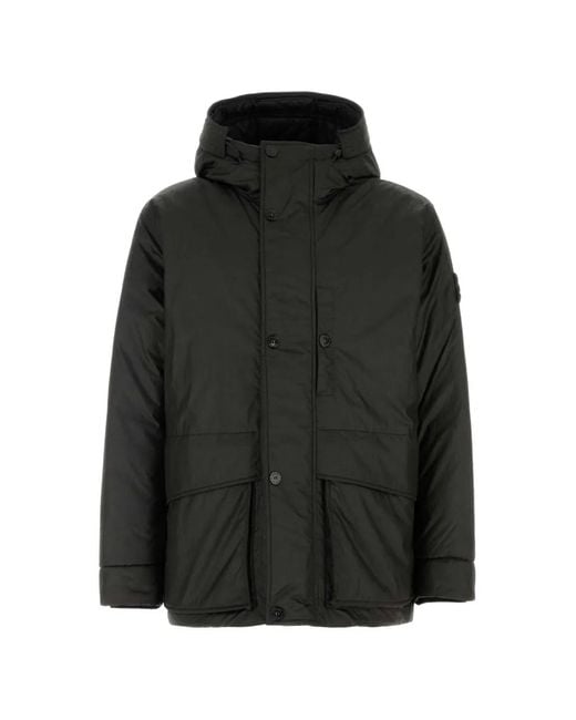 Stone Island Black Hooded Button-Up Jacket for men