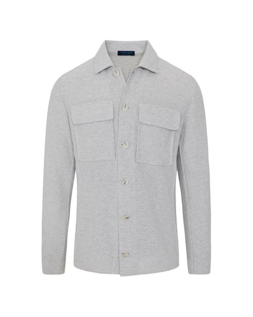 Patrick Assaraf Gray Knit-Textured Shirt Jacket for men