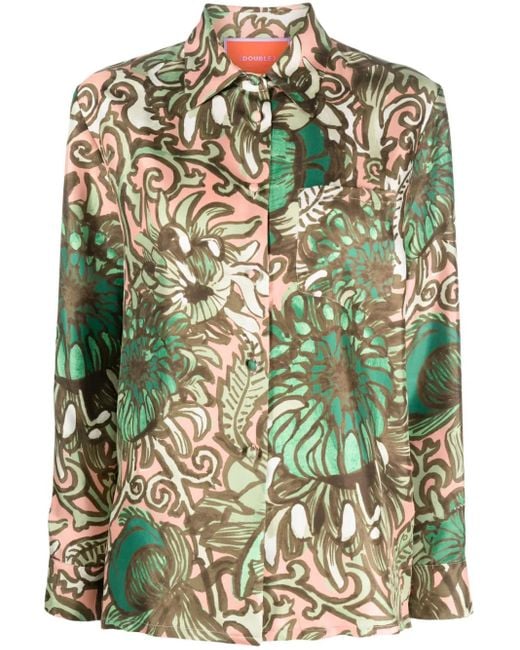 LaDoubleJ Green Boy Floral-Print Silk Shirt
