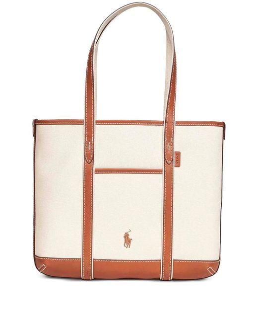 Polo Ralph Lauren White Small Cotton And Leather Tote Bag