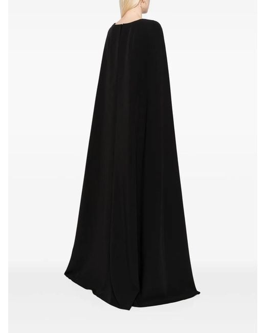 Marchesa Black Floral-Appliqué Cape Gown