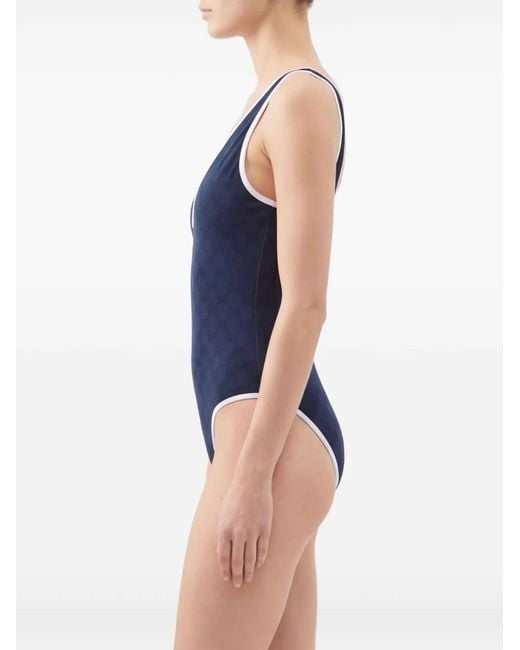 Gucci Blue Monogram-Pattern Swimsuit