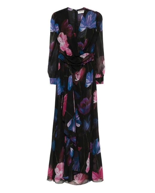 La Petite Robe Di Chiara Boni Black Floral-Print Ruffled Maxi Dress