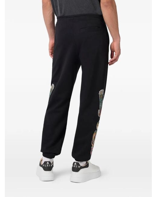 Philipp Plein Black Embroidery-Patches Track Pants for men