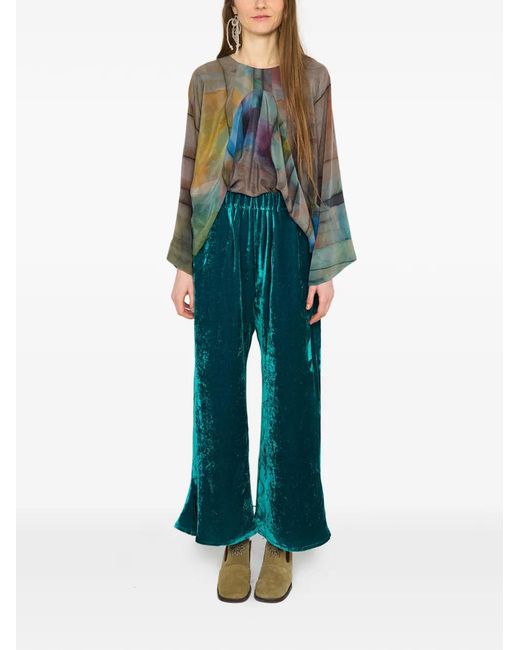 Anntian Brown Printed Silk Blouse