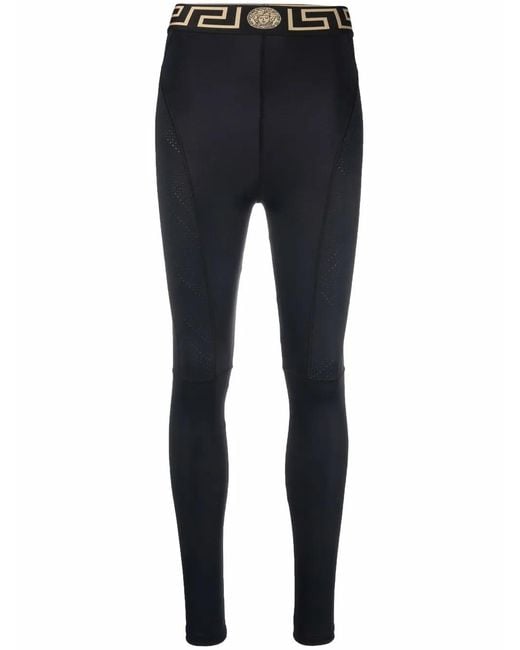 Versace Blue Greca Waistband Performance Leggings