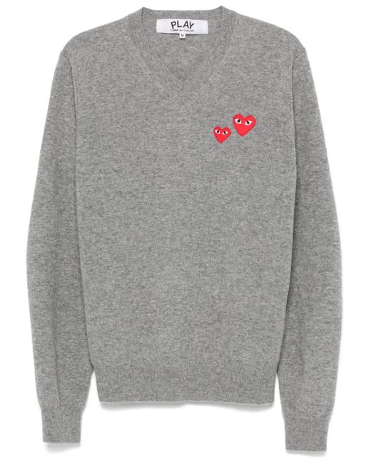 COMME DES GARÇONS PLAY Gray Double Heart-Patch Sweater