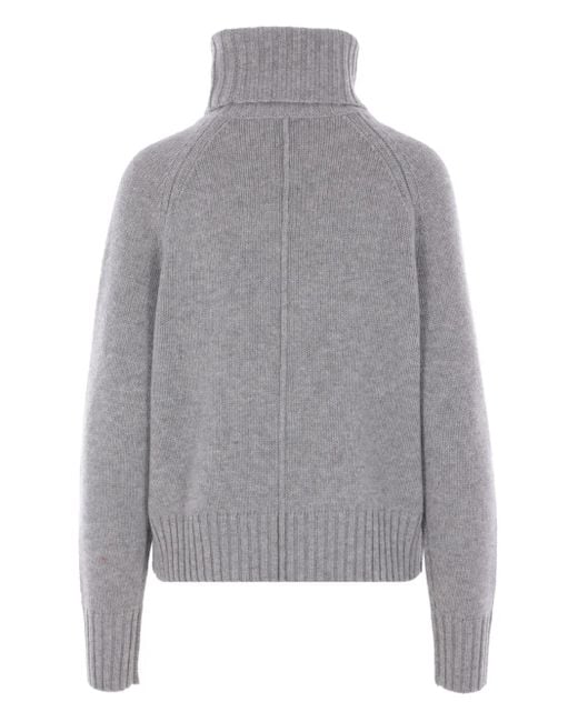 Allude Gray Turtleneck Ribbed Wool-Cashmere Sweater