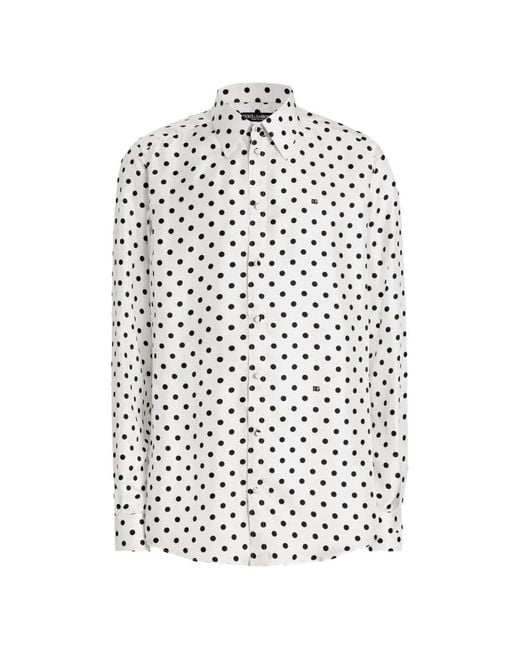 Dolce & Gabbana White Polka Dot-Print Twill Shirt for men