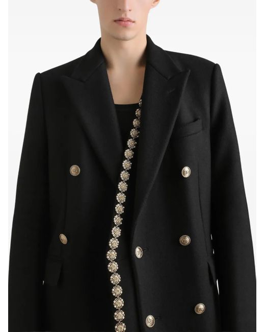 Dolce & Gabbana Black Embellished-Detail Double-Breasted Coat for men