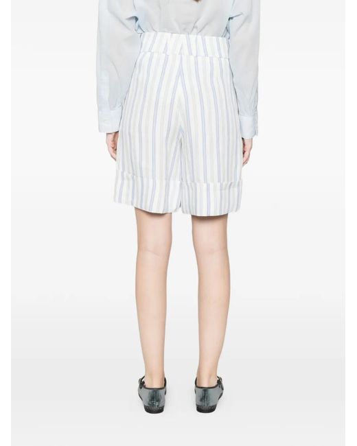 Berwich White Nadine Striped Buttoned Shorts