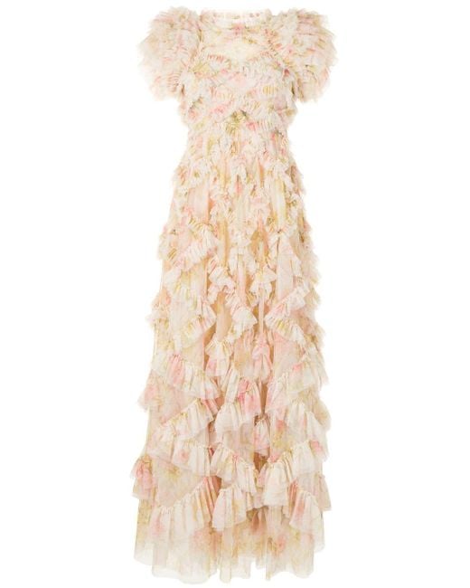 Needle & Thread Yellow Genevieve Rose Ruffle Gown