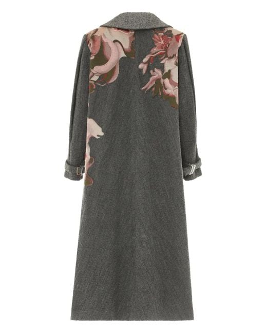 Alberta Ferretti Gray Floral-Embroidered Coat